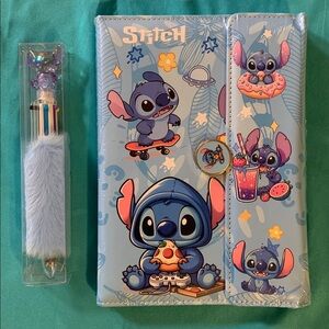 Stitch Cartoon Notebook / journal / diary - Blue plus a Stitch 6 color fuzzy pen